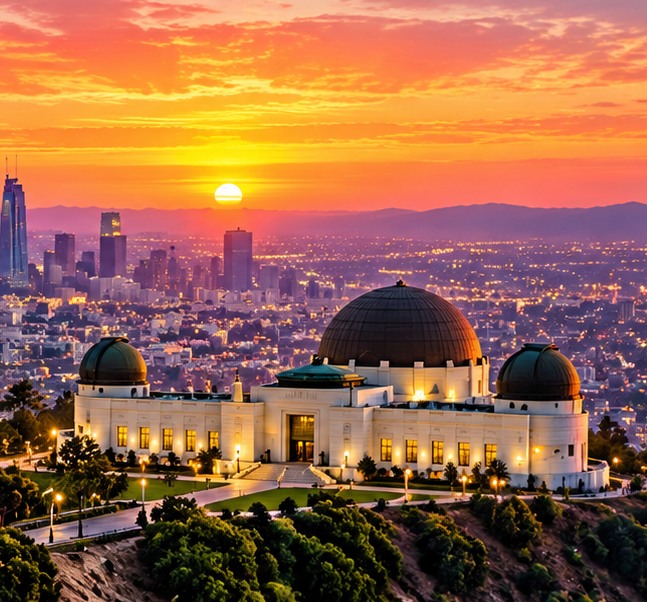 Ilustração digital de Los Angeles ao pôr do sol