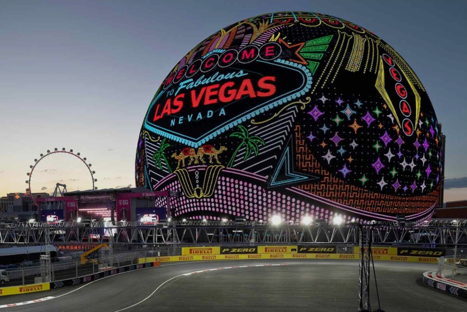 Sphere iluminada em Las Vegas exibindo Welcome to Fabulous Las Vegas