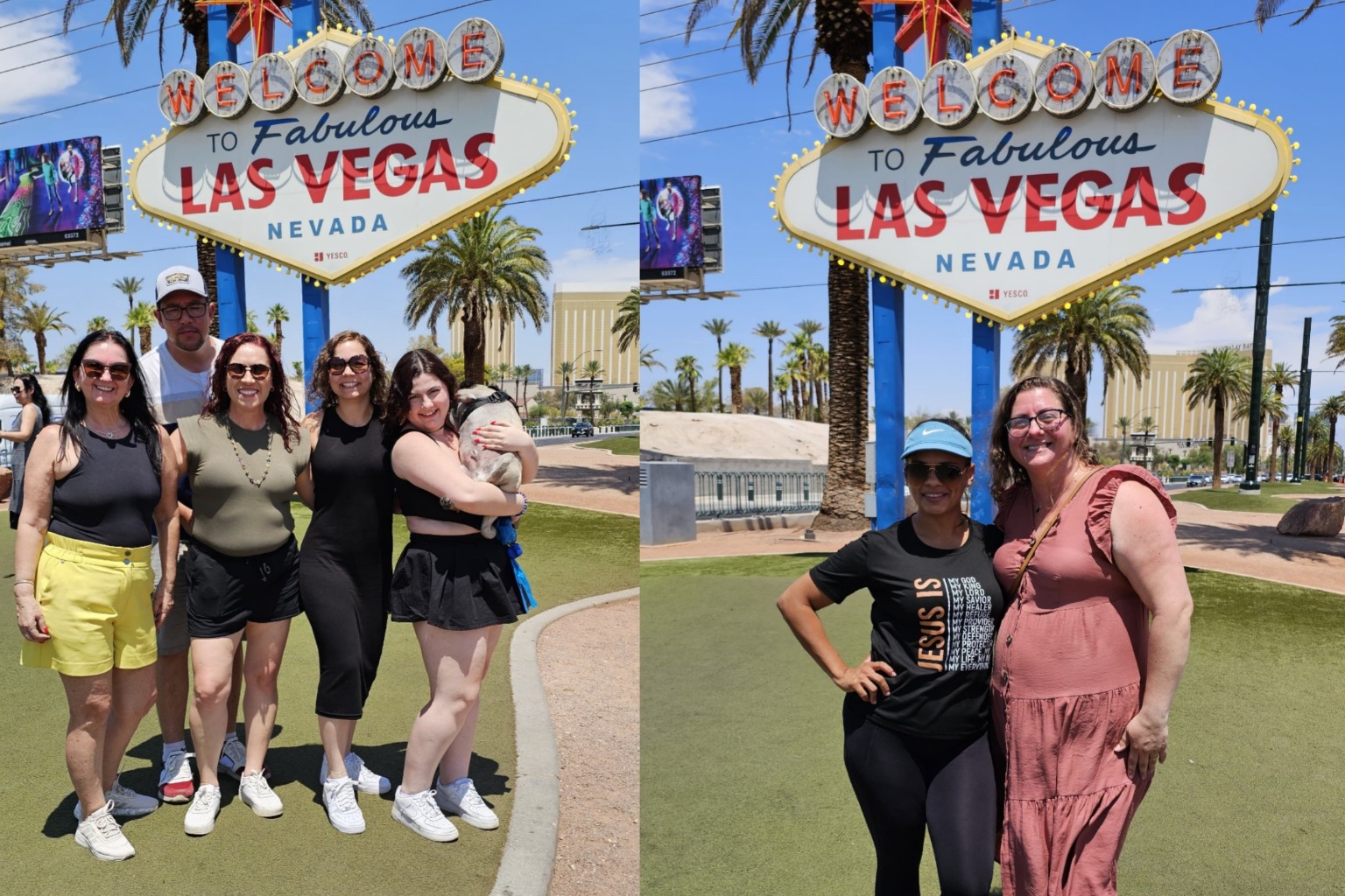 Letreiro Welcome to Fabulous Las Vegas — visitantes em duas fotos
