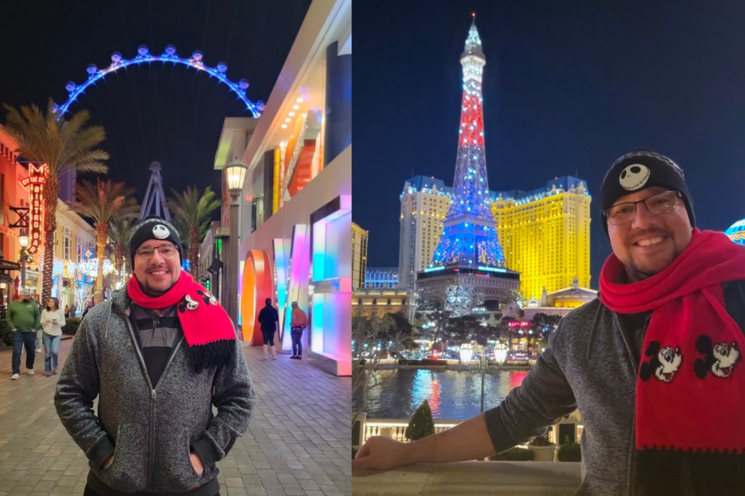 Las Vegas à noite — High Roller e Torre Eiffel do Paris Las Vegas